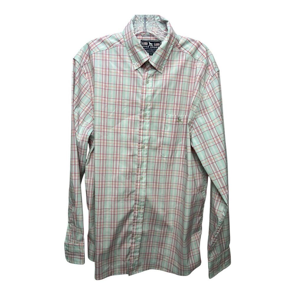 Over Under Performance Button Down Shirt Stretch Plaid Men's Size Medium